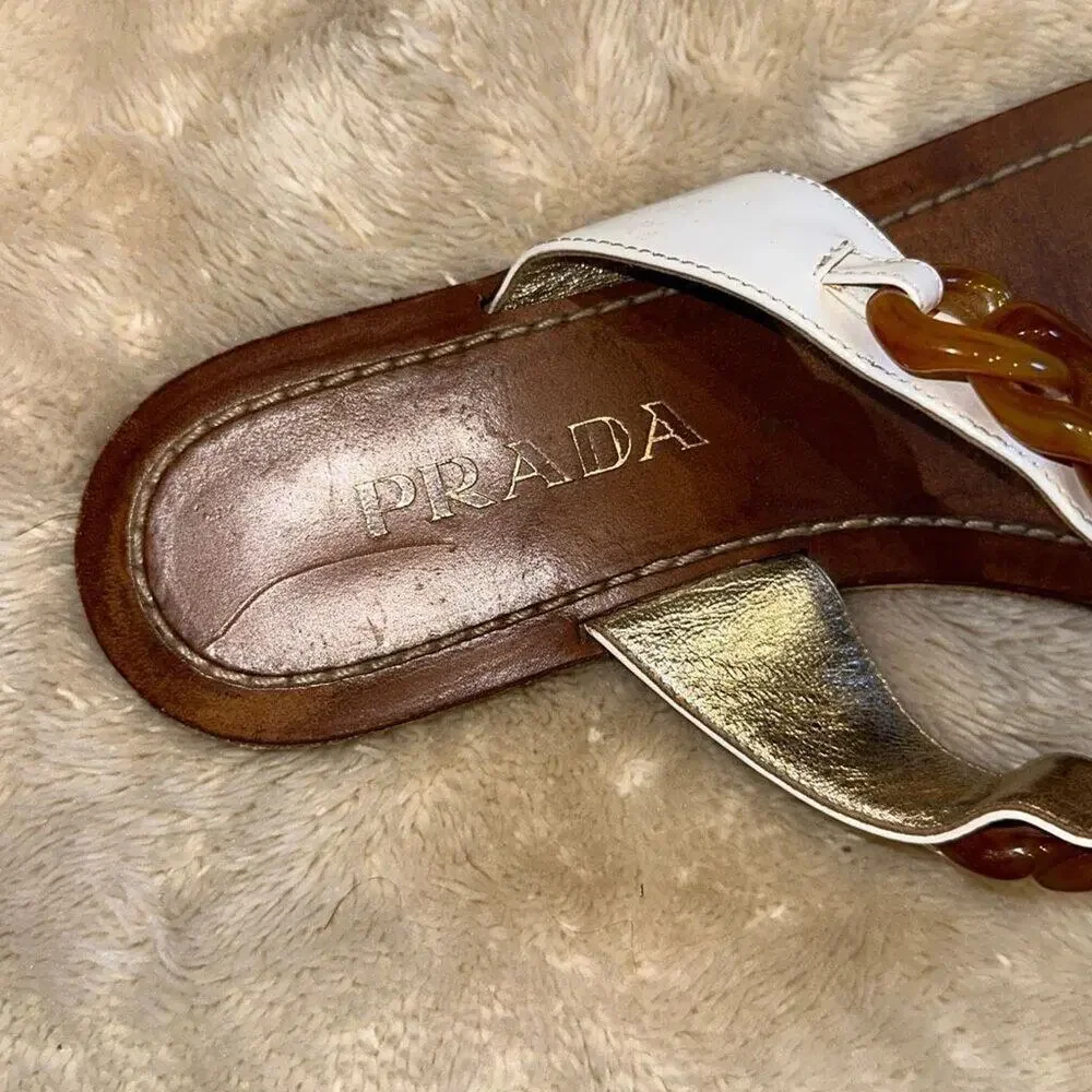 Prada white with tortoise shell chain sandals | Sz 39.5 - Picture 4 of 7